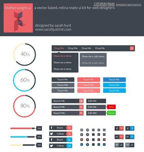 82个精品扁平化设计的免费UI素材,PS教程,思缘教程网