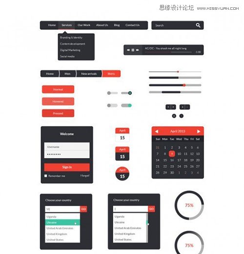 82个精品扁平化设计的免费UI素材,PS教程,思缘教程网