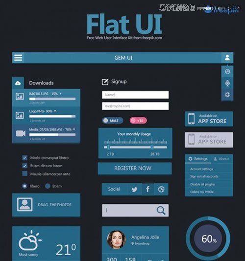 82个精品扁平化设计的免费UI素材,PS教程,思缘教程网